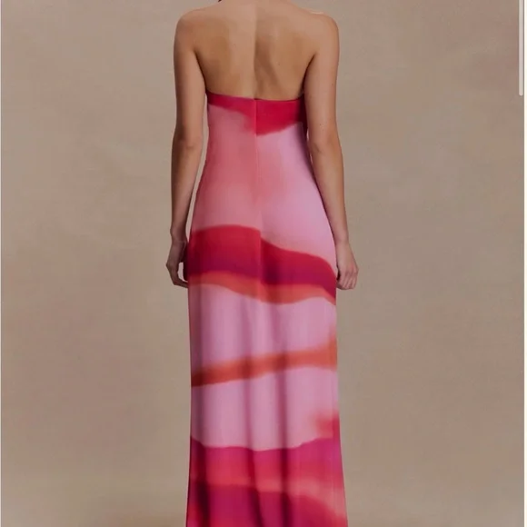 Meshki Amaya Strapless Chiffon Maxi Dress - Pink Sunset Print - Picture 2 of 8